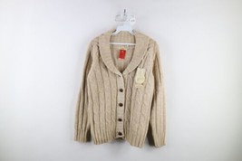 Deadstock Vtg 60s 70s Macys Womens Large Wool Cable Knit Cardigan Sweater Beige - $98.95