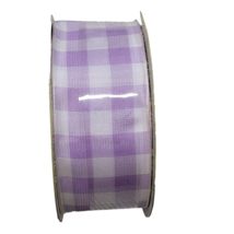 Purple White Check Plaid Ribbon Wired Summer Spring Bow Wreath 1.5 inches 12 ft - £4.78 GBP