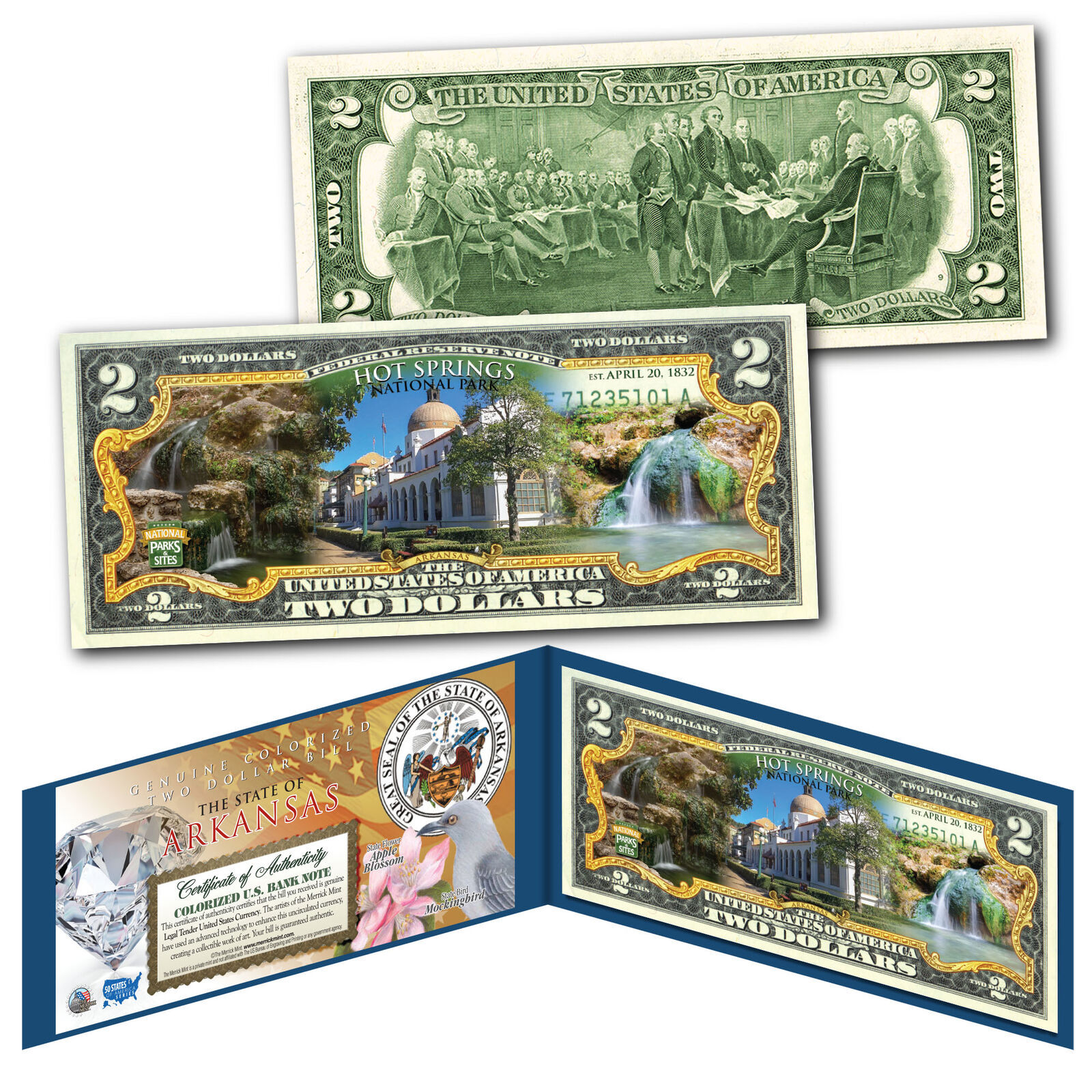 HOT SPRINGS America the Beautiful PARKS Arkansas Official $2 U.S. Bill - $14.92