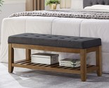 Large Rectangular Upholstered Ottoman Bench In Charcoal, Tufted, Measuri... - $209.96