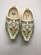 Vintage Pair Of Decorative Wooden Clogs White Windmill Colorful Floral Design - £23.52 GBP