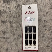 New Set Kiss Salon Color Short Length Glue On Nails Dark Horse 24 Nails - $9.99