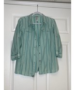 The North Face Snap Shirt Women&#39;s Large Light Blue Striped 3/4 Sleeve Ou... - $24.38 CAD