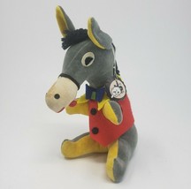 7&quot; Vintage Jerry Elsner Pets Grey Donkey Stuffed Animal Plush Toy Japan W/ Tag - £29.61 GBP