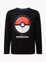 Pokémon Long Sleeve T-Shirt, Black Cotton Top with Poké Ball Design 7-14... - $384.69 MXN