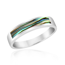 Rectangular Signet Abalone Shell Inlay Sterling Silver Ring-9 - £14.64 GBP