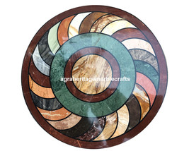 18&quot; Marble Round inlaid Fine Coffee Table Top Marquetry Gifts For Home Decor - £400.19 GBP