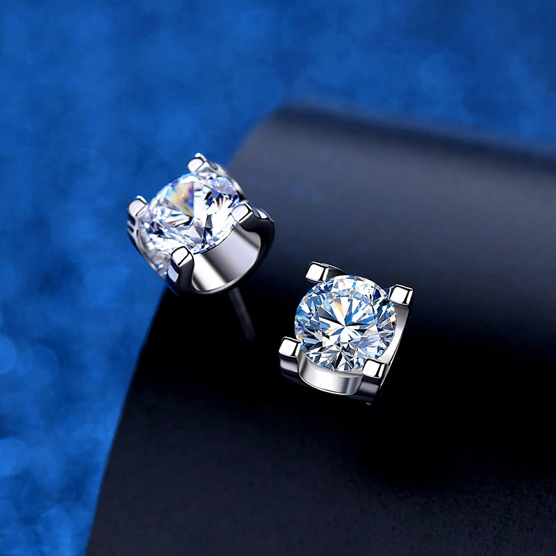 Real VVS Moissanite Stud Earrings 925 Sterling Silver 1ct 2ct Lab Diamond Ear St - £52.90 GBP