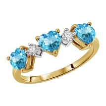 14K Solid Gold Rings With Diamonds &amp; Heart Blue Topaz - £544.10 GBP