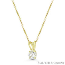 Solitaire Round Brilliant CZ Crystal Rabbit-Ear 8x4mm Pendant in 14k Yellow Gold - £29.04 GBP+