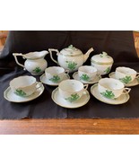 15 pc. HEREND PORCELAIN &quot;CHINESE BOUQUET&quot; COFFEE SERVICE, GREEN w/ 24K G... - £900.60 GBP