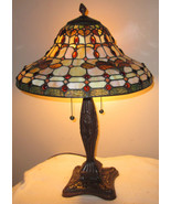 Tiffany Style Lamp Jeweled Table Dual Bulb Bedside Desk Reading Light - $515.00