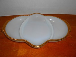 Fire King Milk Glass Anniversary Gold Trim Divided Serving Relish Dish Vintage - £19.97 GBP