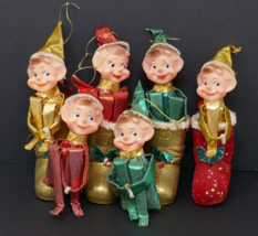 Knee Hugger Elf Pixie Metallic Christmas Ornaments Lot Vintage Made in J... - €110,14 EUR