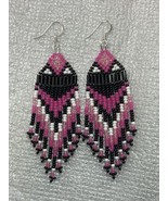 Hot pink, light pink, black, &amp; white Fringe Glass Sead Bead Earrings - H... - £23.70 GBP