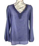 BANANA REPUBLIC Blue Silk Blend Embellished Beaded V-Neck Long Sleeve Bl... - $790.00 MXN