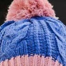 Blue and Pink Two Tone Pom Pom Cable Knit Beanie - $13.86