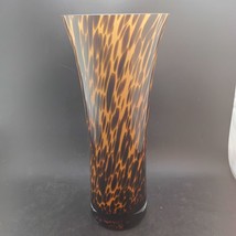 Tortoise Shell Cased Art Glass Vase Fluted Round, Amber &amp; Brown, 13&quot;x5.5&quot; OBO - $55.00