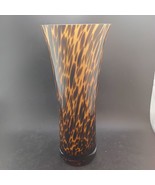 Tortoise Shell Cased Art Glass Vase Fluted Round, Amber &amp; Brown, 13&quot;x5.5... - $55.00