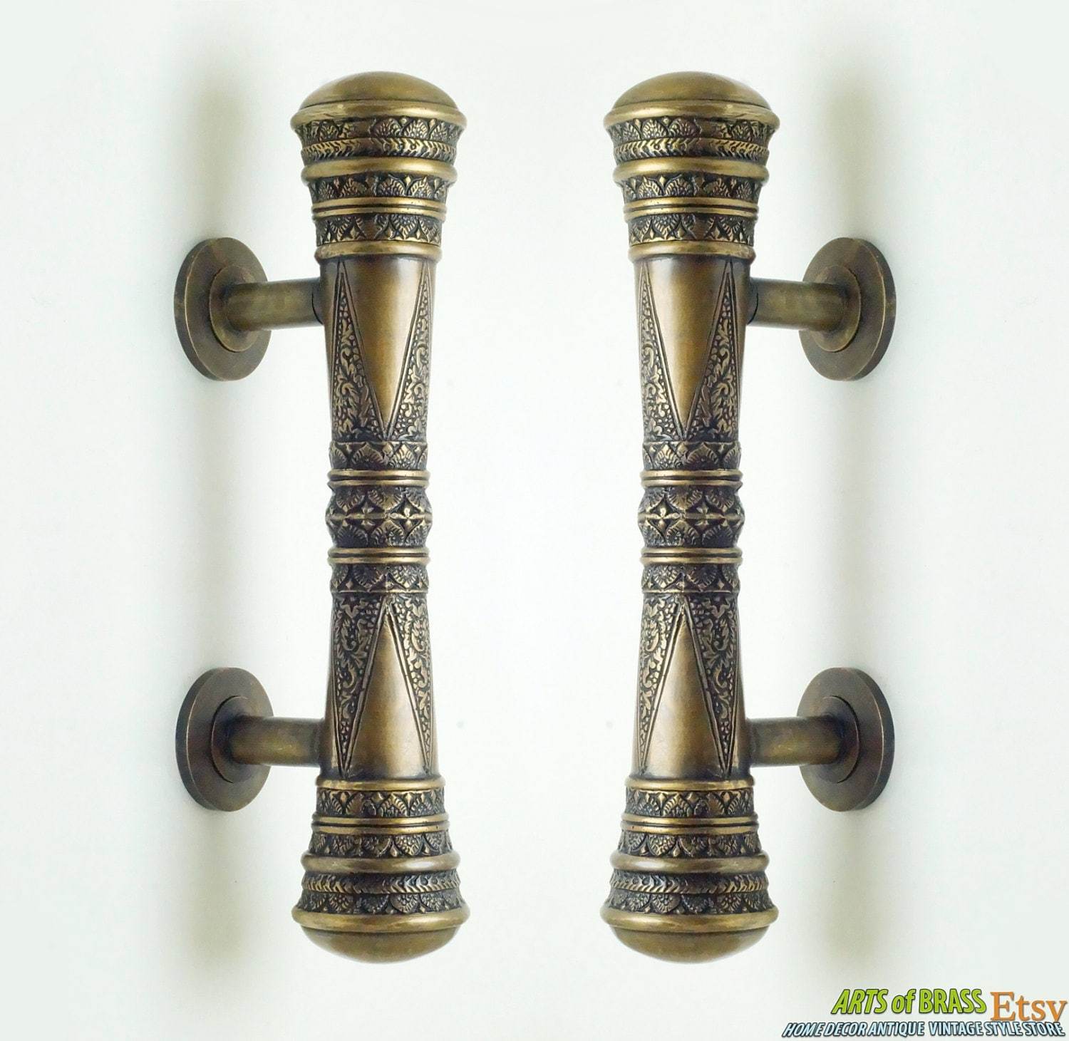 Primary image for Pair of 11.41" Solid Brass Vintage Victorian Classic Detail Entry Door Handles