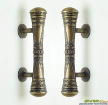 Pair of 11.41&quot; Solid Brass Vintage Victorian Classic Detail Entry Door Handles - £211.82 GBP