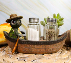 Ebros Outdoor River Camper Turtle Rowing Boat Salt Pepper Shakers Holder... - $24.99
