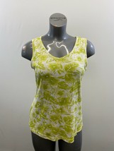 Reitmans Women&#39;s V Neck Ribbed Tank Top Size Large Green Floral Sleeveless - $10.79 CAD