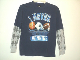 Boys Size S, 6-7 Top Hybrid Navy &quot;I Never Get Tired of Winning&quot; Sports - $8.20