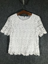 1 State Full Zip Blouse Crochet White Gray Layered Large Womens L Cute Shirt - £10.57 GBP
