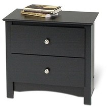 Black Two Drawer Bedroom Nightstand with Brushed Nickle Knobs - £163.83 GBP