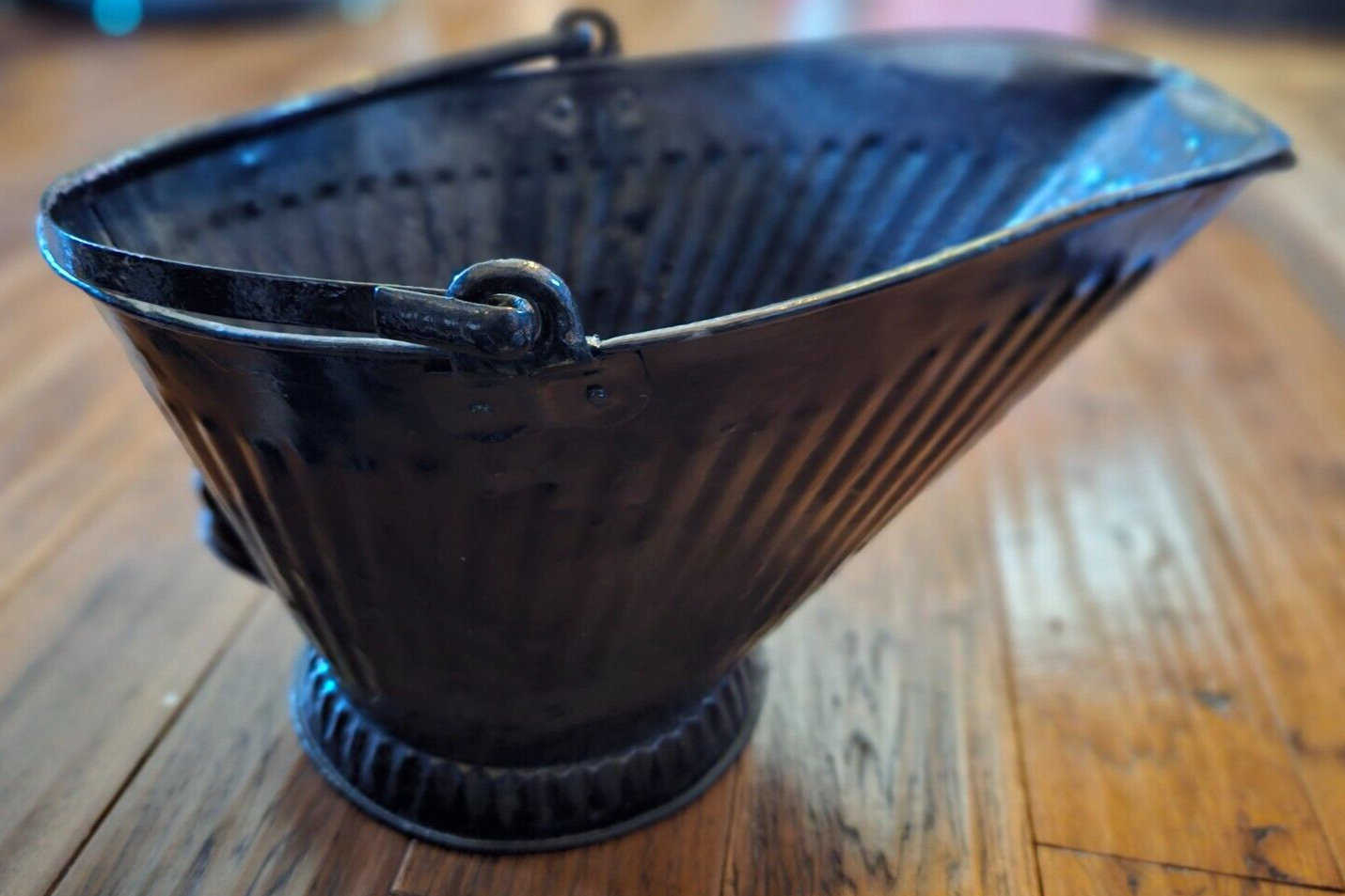 Vintage Ash Pail Galvanized Metal Fireplace Bucket Hearth Coal Scuttle Black - $69.29