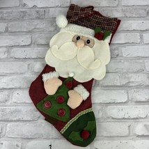 Christmas Stocking Santa With Christmas Tree Holly Berry Holiday - $16.12
