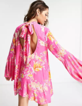 Free People Seven Wonders Mini Dress Pink Women&#39;s Medium Open Back Long Sleeve - £39.55 GBP