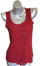 Chicos Tank Top Size 0 / Small Red Embroidered Overlay Sleeveless Cami W... - £15.69 GBP