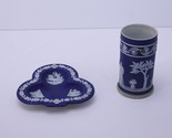 Wedgwood Dark Blue 2 Piece Lot Spill Vase 4&quot; and Club Trinket Tray - £43.83 GBP