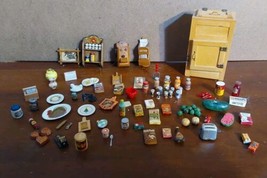 Vintage Dollhouse Furniture Kitchen Icebox Shelf Phone Misc Food and Items - £91.37 GBP