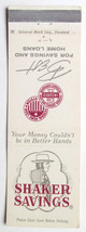 Shaker Savings - Cleveland, Ohio Area 20 Strike Bank Matchbook Cover Matchcover - £1.36 GBP
