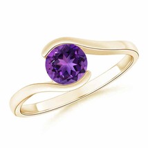 ANGARA Semi Bezel-Set Solitaire Round Amethyst Bypass Ring for Women in 14K Gold - £511.30 GBP