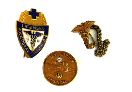 Vintage Nurse Nursing Pins 15 Years Of Service Bay Harbor Hospital 10K G... - $69.92