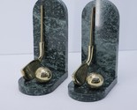 Green Marble Brass Golf Club Irons Bookends - £107.41 GBP