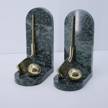 Green Marble Brass Golf Club Irons Bookends - $136.99