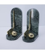 Green Marble Brass Golf Club Irons Bookends - $101.59