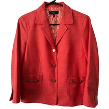 Talbots Blazer Size 12P Large Petite Coral Cotton Silk Wool Lined Buttons Jacket - £16.57 GBP