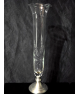 Vintage WEB SILVER CO Etched Glass &amp; Pewter 10.875&quot; WHEAT Bud Flower Vas... - $14.98
