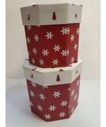 Stackable Xmas Holiday Boxes Red White Octagon Shape Medium 5.5&quot; Tall n ... - £9.35 GBP