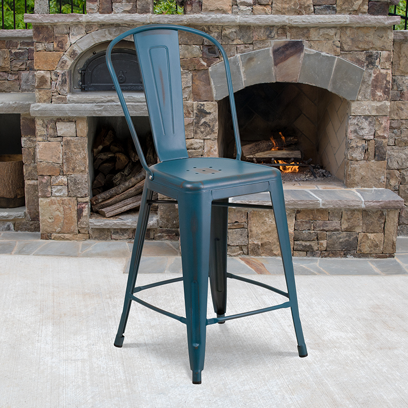 Distressed Blue Metal Stool ET-3534-24-AB-GG