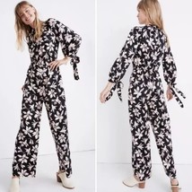 MADEWELL Tie Sleeve Jumpsuit Winter Orchid Floral Size Medium Black/Whit... - $62.89