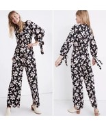 MADEWELL Tie Sleeve Jumpsuit Winter Orchid Floral Size Medium Black/Whit... - €53,50 EUR