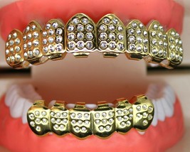 Cz 8 Teeth Top 6 Bottom Caps Grillz Teeth w/Mold 14k Gold Plated Hip Hop - £10.93 GBP