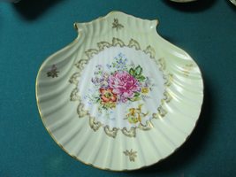 Limoges France Compatible with Antique Dish Shell Plate 8&quot; Shell Gold and Flower - £82.44 GBP